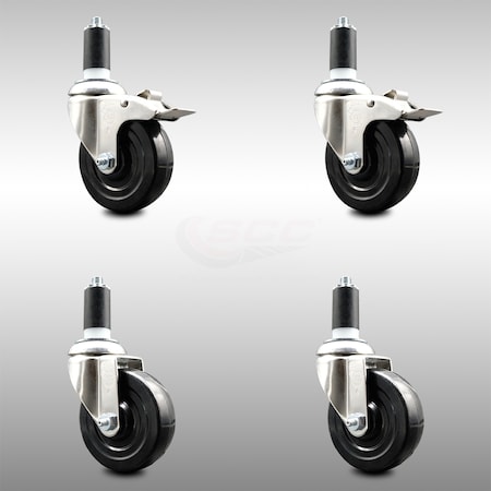 Service Caster 4 Inch 316SS Hard Rubber Swivel 1-1/4 Inch Expanding Stem Caster Lck Brake, 2PK SCC-SS316TTLEX20S414-HRS-2-S-2-114